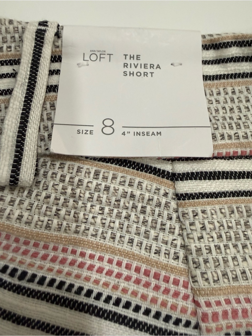 NWT LOFT The Riviera Textured Striped Tweed Shorts Pink Black Tan Size 8 Preppy - Picture 4 of 8
